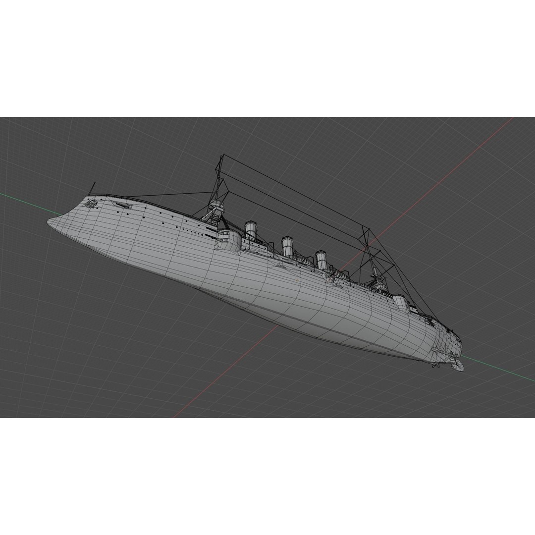 HMS Cornwall 3D Model – Low Poly Armoured Cruiser, Game Ready Formats - View 22