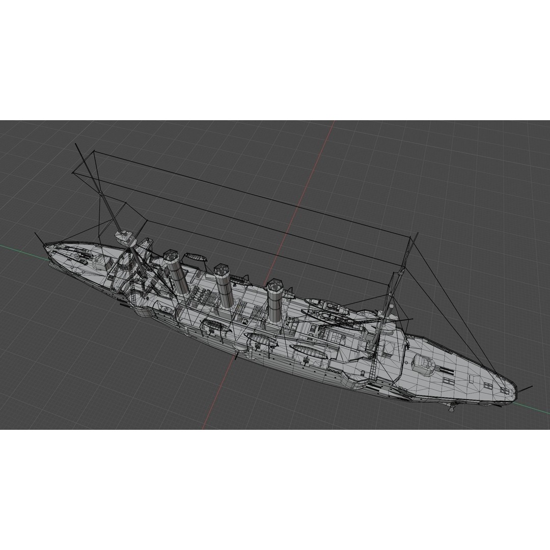HMS Cornwall 3D Model – Low Poly Armoured Cruiser, Game Ready Formats - View 23
