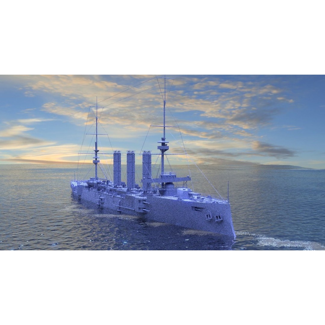 HMS Cornwall 3D Model – Low Poly Armoured Cruiser, Game Ready Formats - View 3