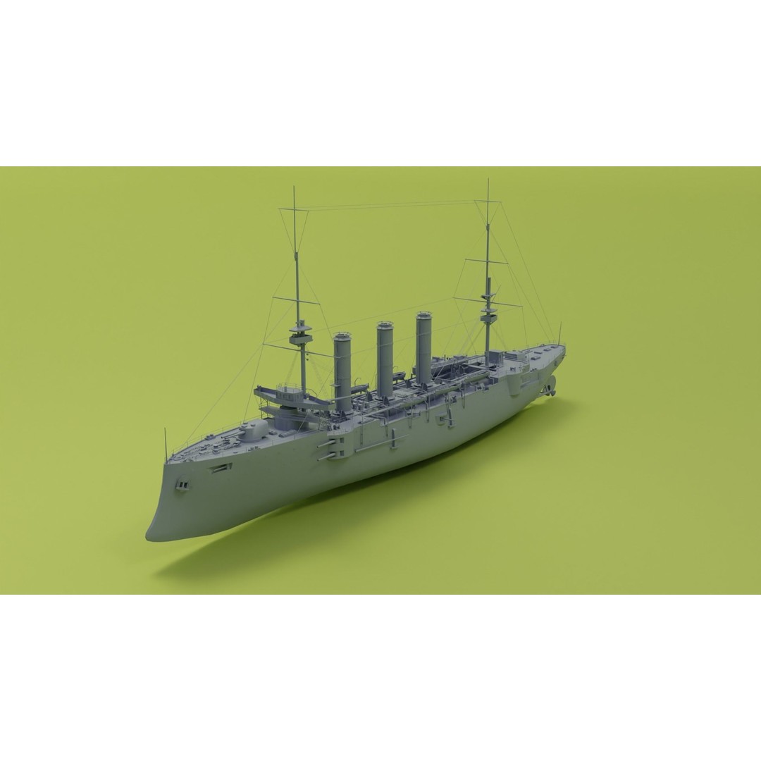 HMS Cornwall 3D Model – Low Poly Armoured Cruiser, Game Ready Formats - View 4