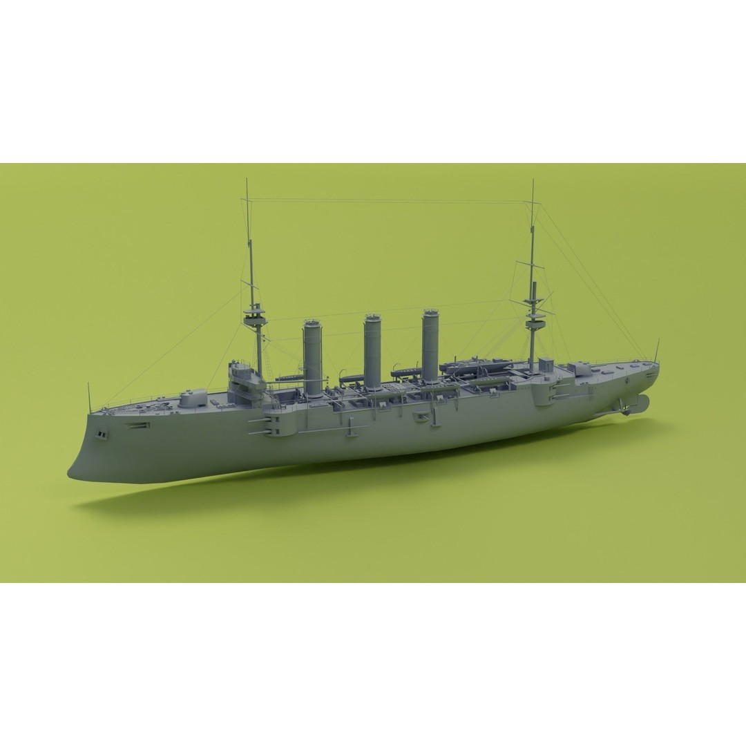 HMS Cornwall 3D Model – Low Poly Armoured Cruiser, Game Ready Formats - View 5