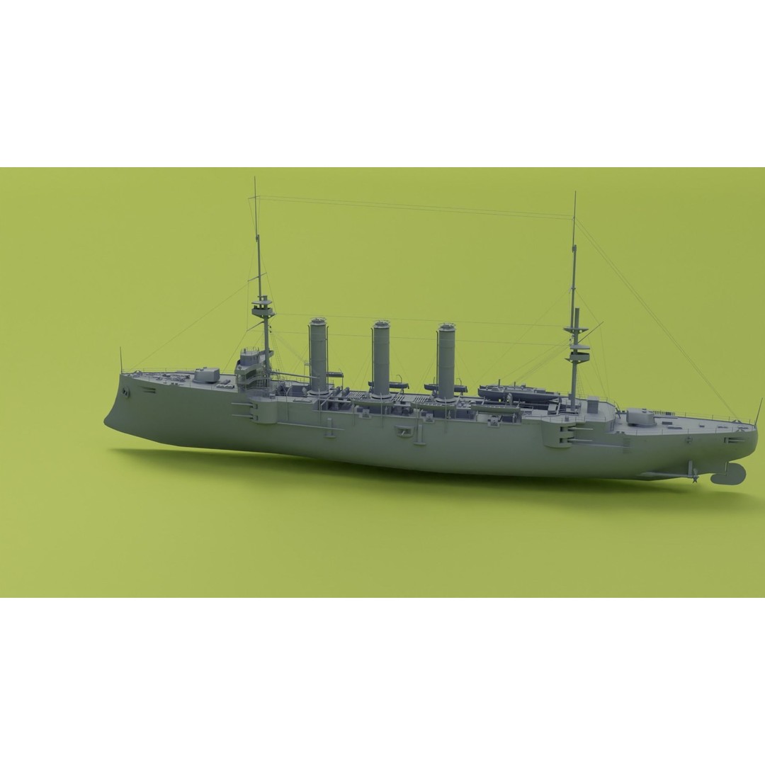 HMS Cornwall 3D Model – Low Poly Armoured Cruiser, Game Ready Formats - View 6