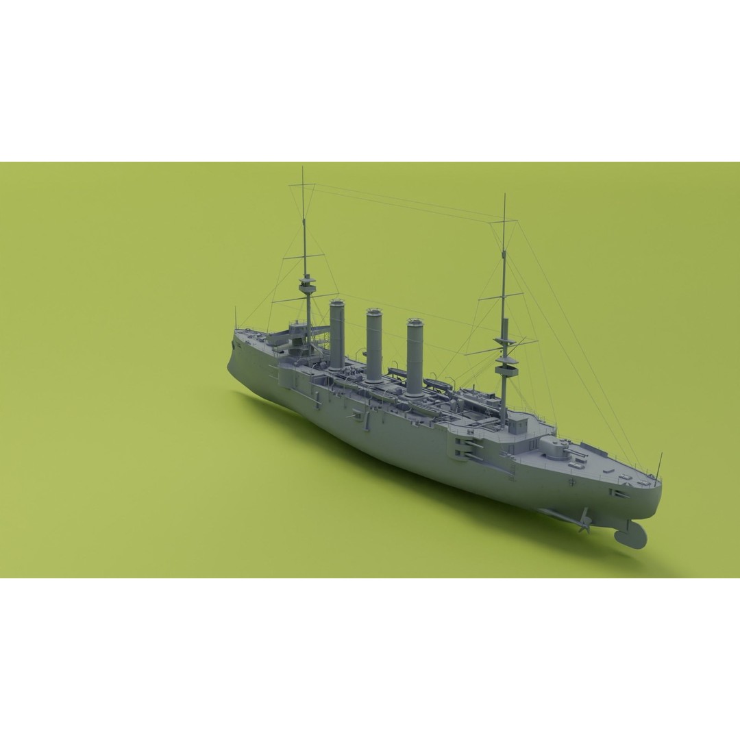 HMS Cornwall 3D Model – Low Poly Armoured Cruiser, Game Ready Formats - View 7