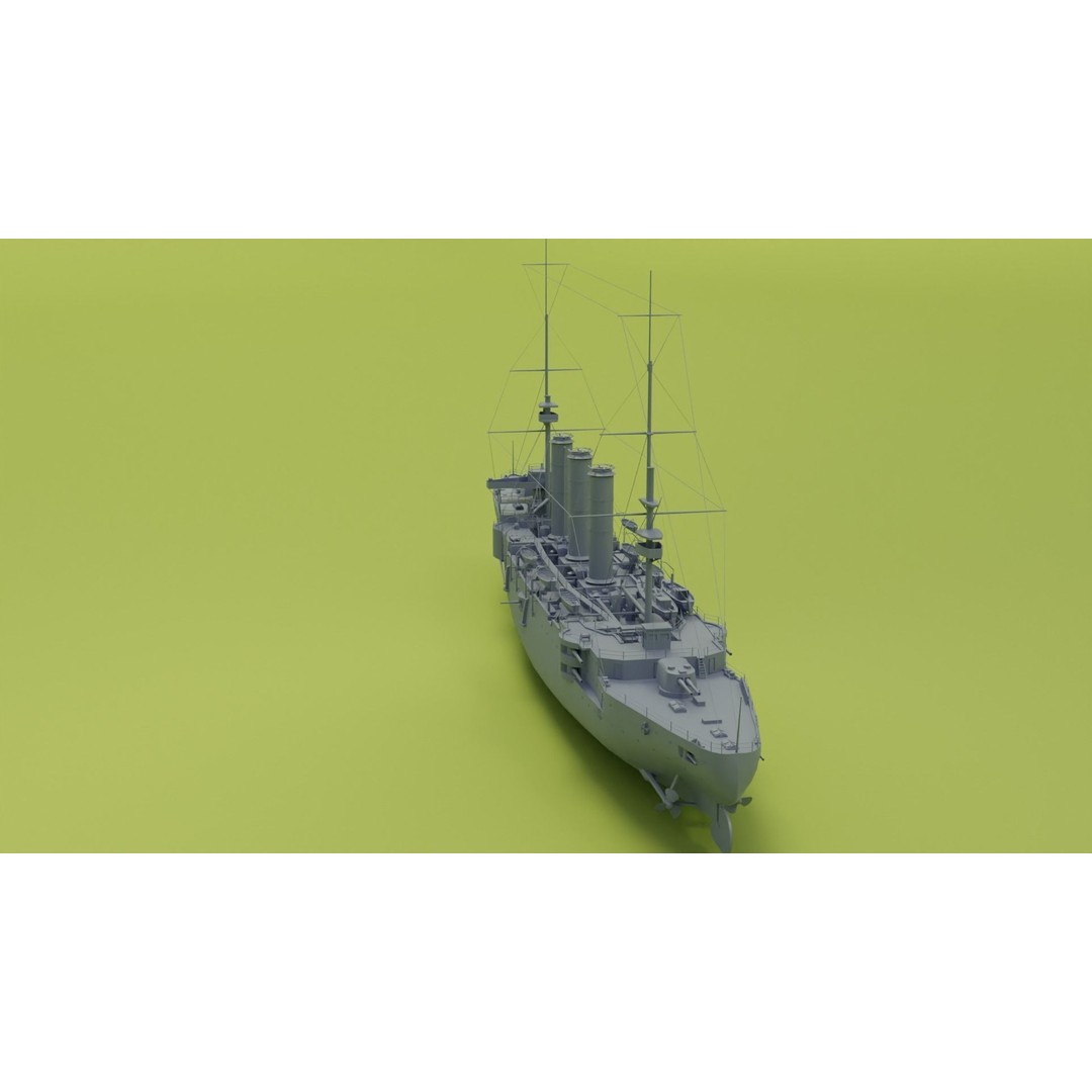 HMS Cornwall 3D Model – Low Poly Armoured Cruiser, Game Ready Formats - View 8