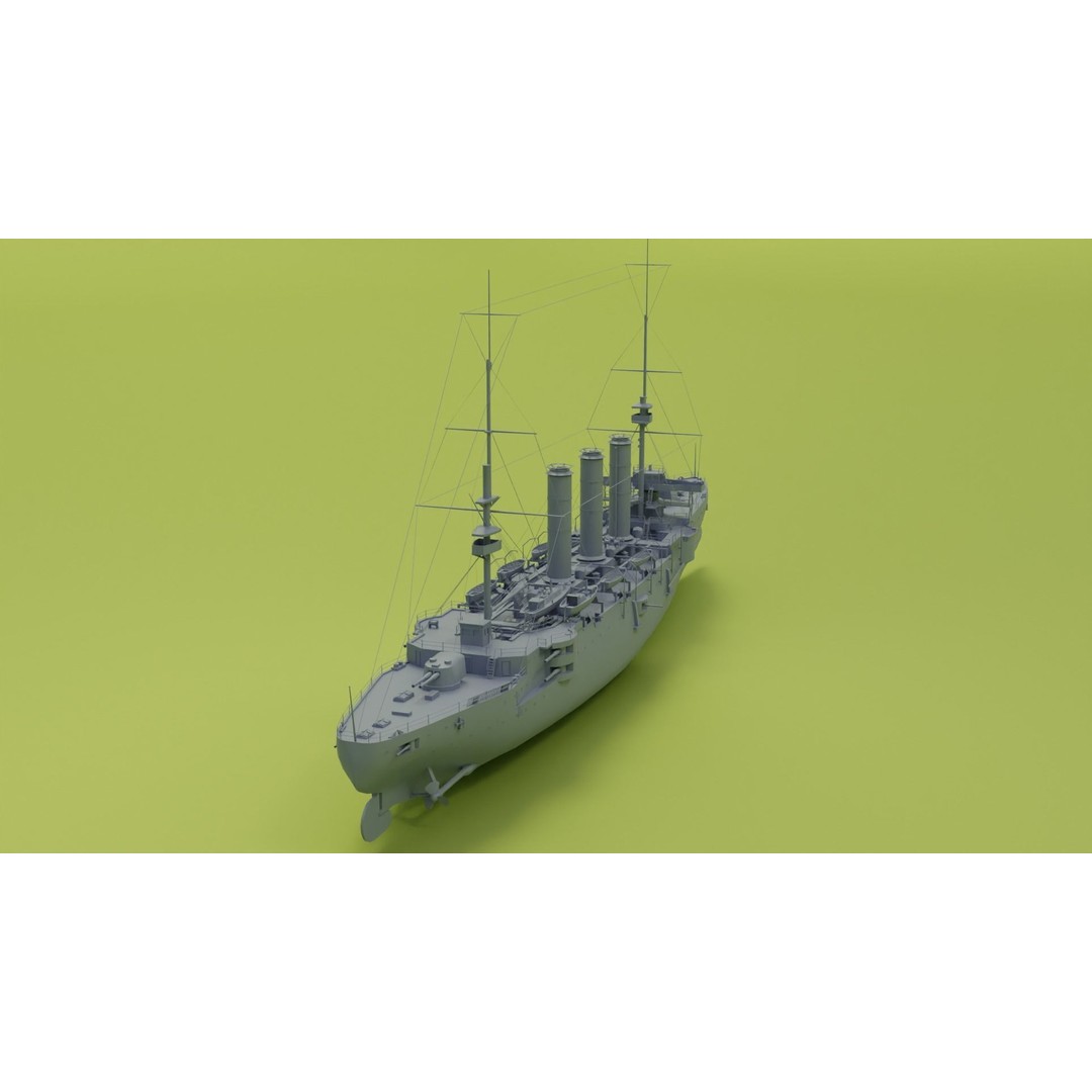 HMS Cornwall 3D Model – Low Poly Armoured Cruiser, Game Ready Formats - View 9
