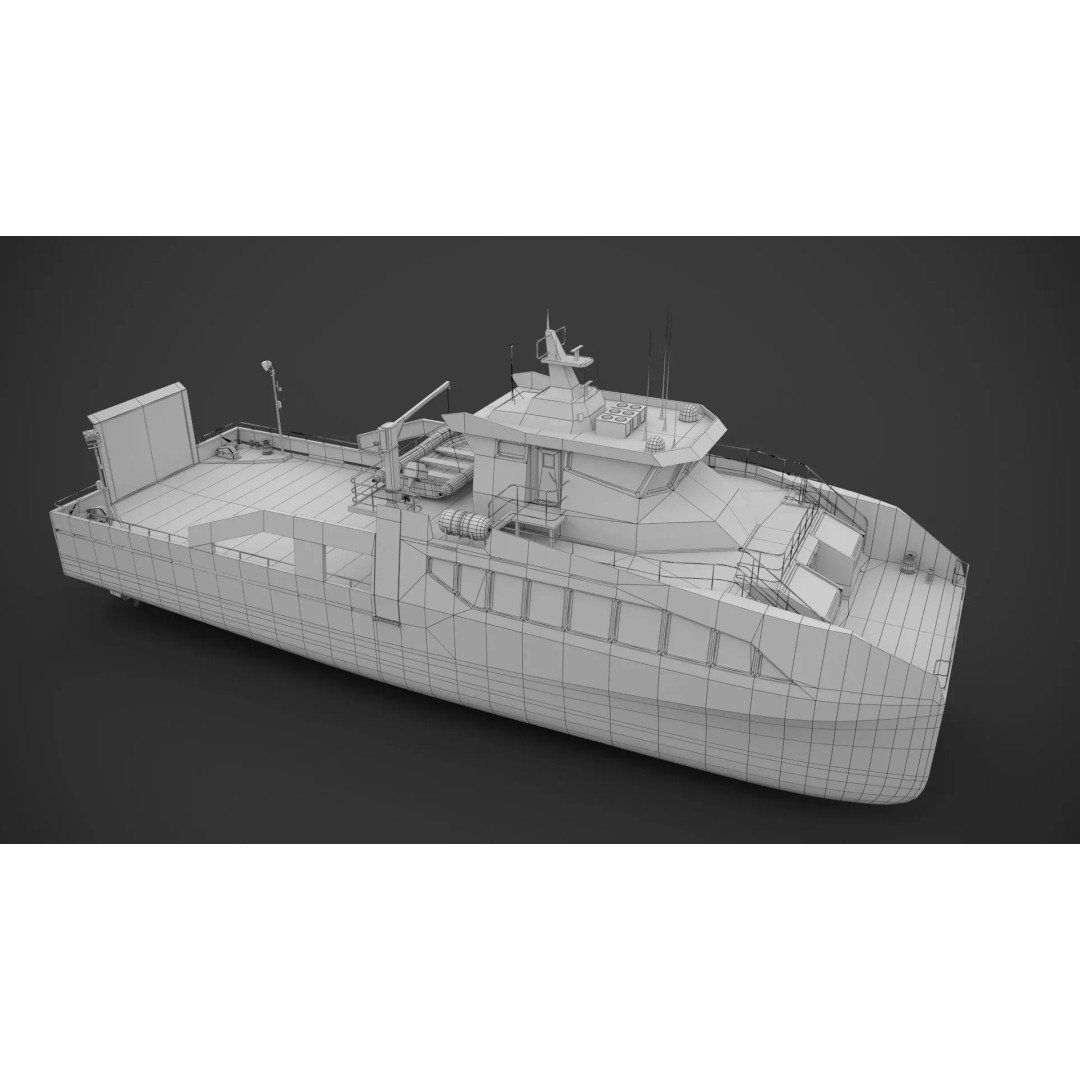 Cargo Ferry 3D Model – Low Poly Industrial Watercraft, FBX, PBR