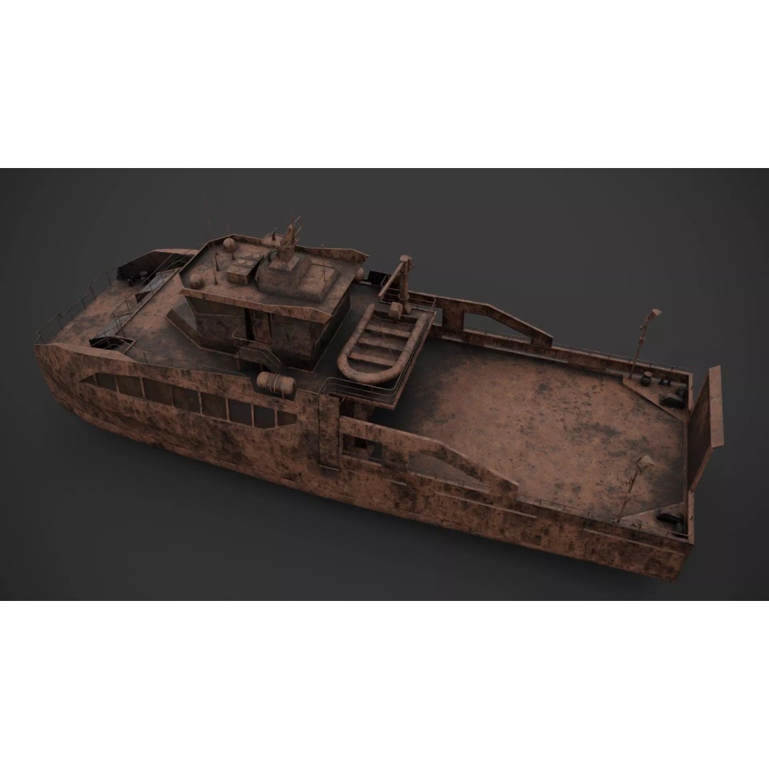 Cargo Ferry 3D Model – Low Poly Industrial Watercraft, FBX, PBR - View 10
