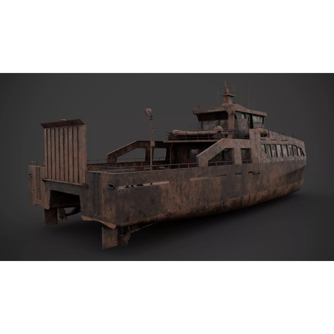 Cargo Ferry 3D Model – Low Poly Industrial Watercraft, FBX, PBR - View 11