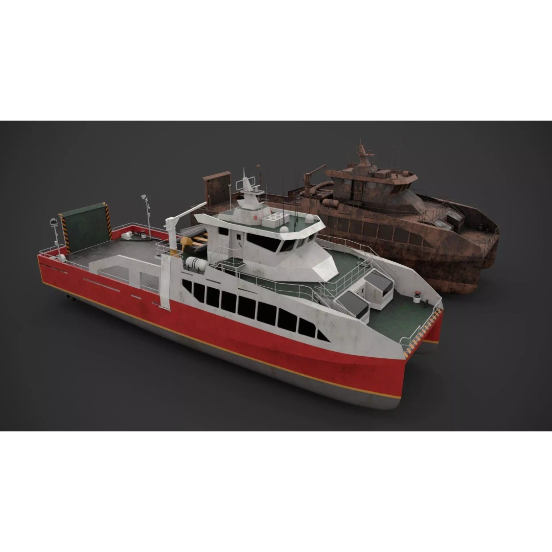 Cargo Ferry 3D Model – Low Poly Industrial Watercraft, FBX, PBR - View 2