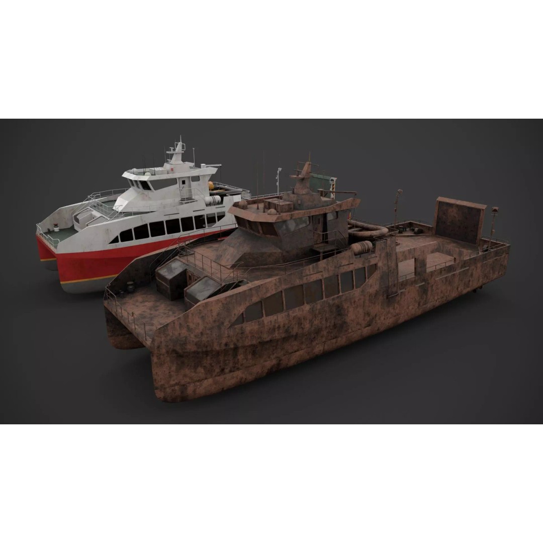 Cargo Ferry 3D Model – Low Poly Industrial Watercraft, FBX, PBR - View 3
