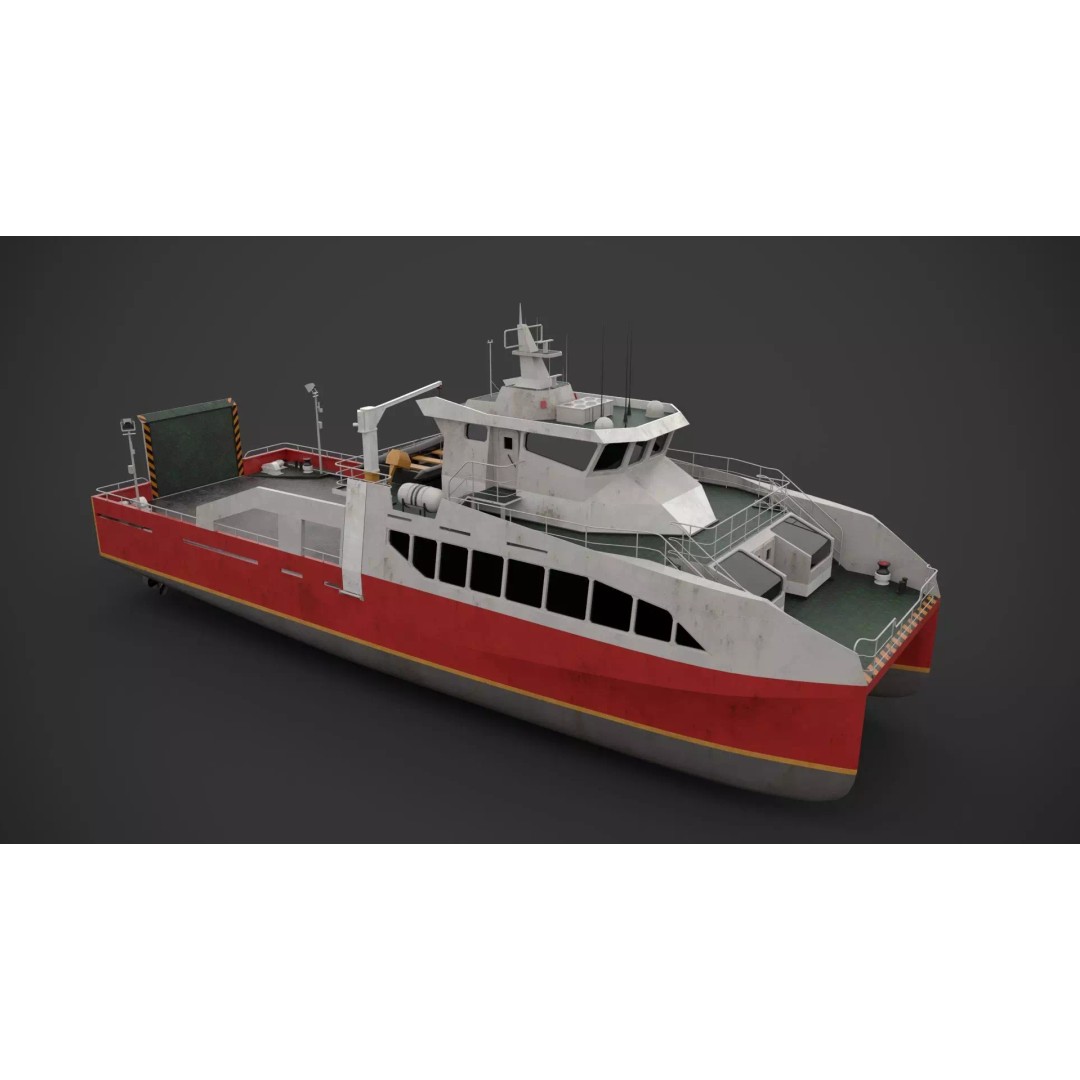 Cargo Ferry 3D Model – Low Poly Industrial Watercraft, FBX, PBR - View 4