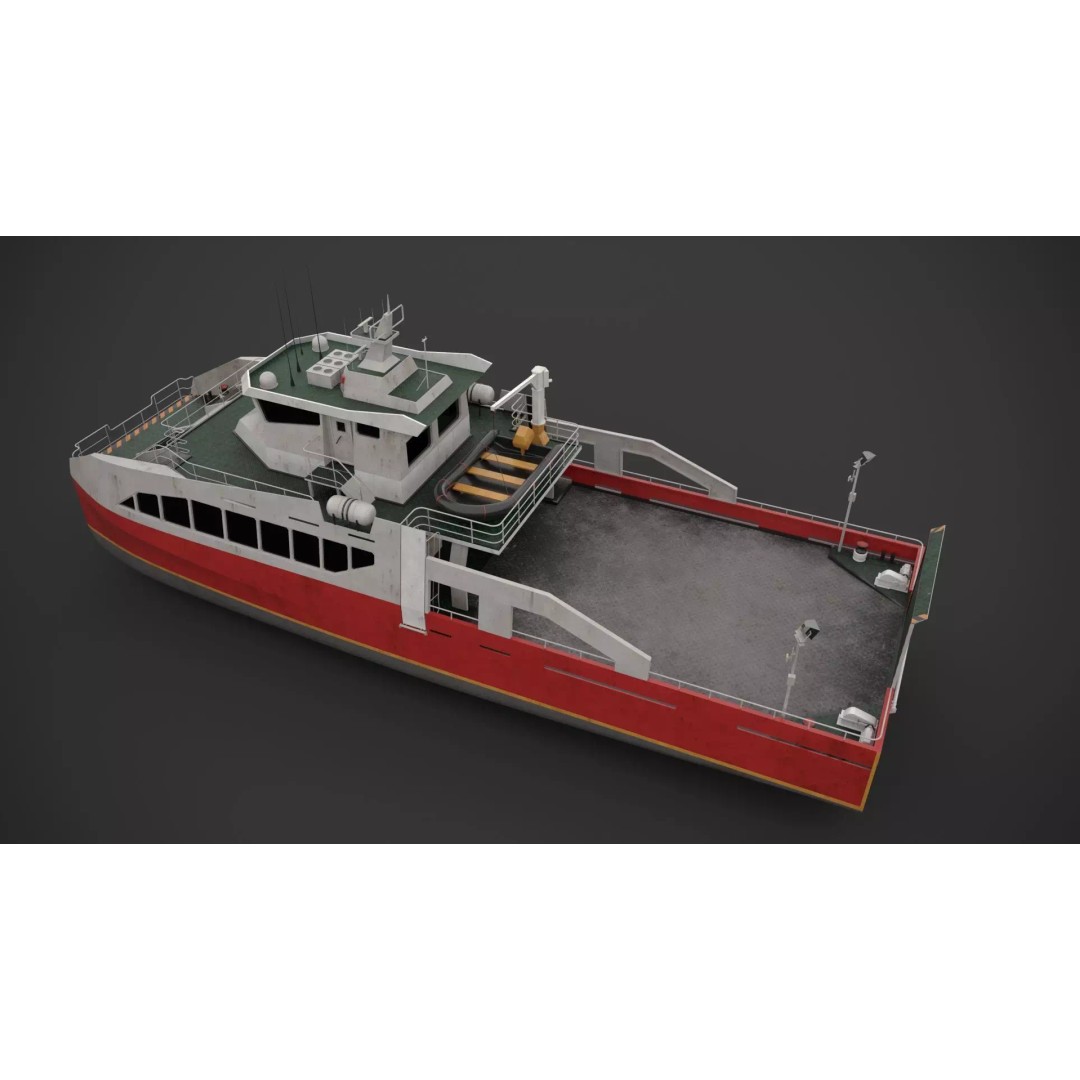Cargo Ferry 3D Model – Low Poly Industrial Watercraft, FBX, PBR - View 6