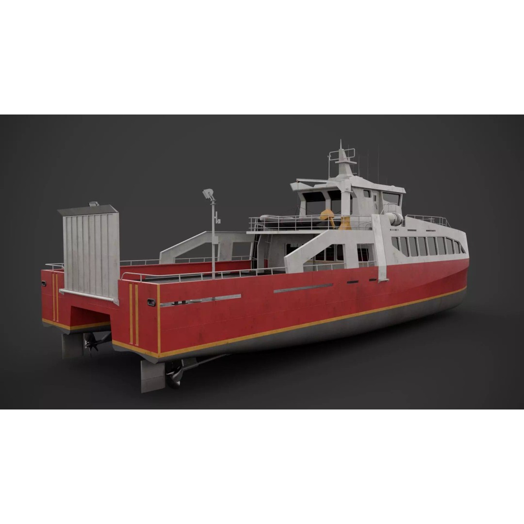 Cargo Ferry 3D Model – Low Poly Industrial Watercraft, FBX, PBR - View 7