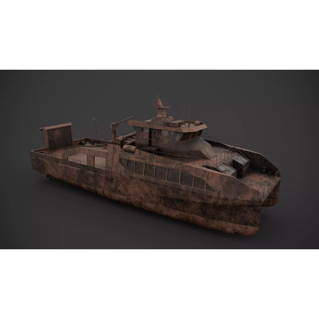 Cargo Ferry 3D Model – Low Poly Industrial Watercraft, FBX, PBR - View 8