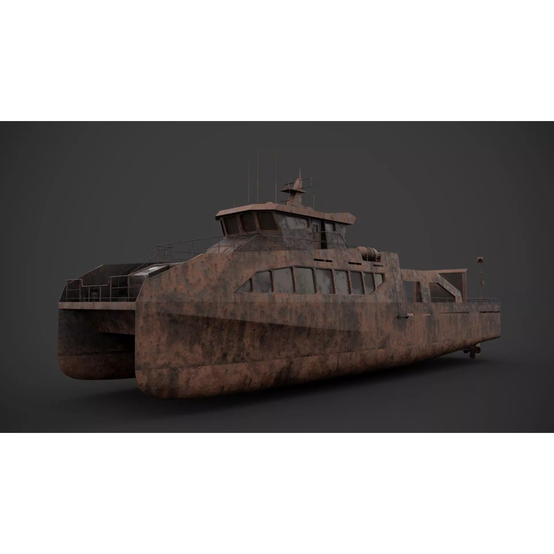 Cargo Ferry 3D Model – Low Poly Industrial Watercraft, FBX, PBR - View 9