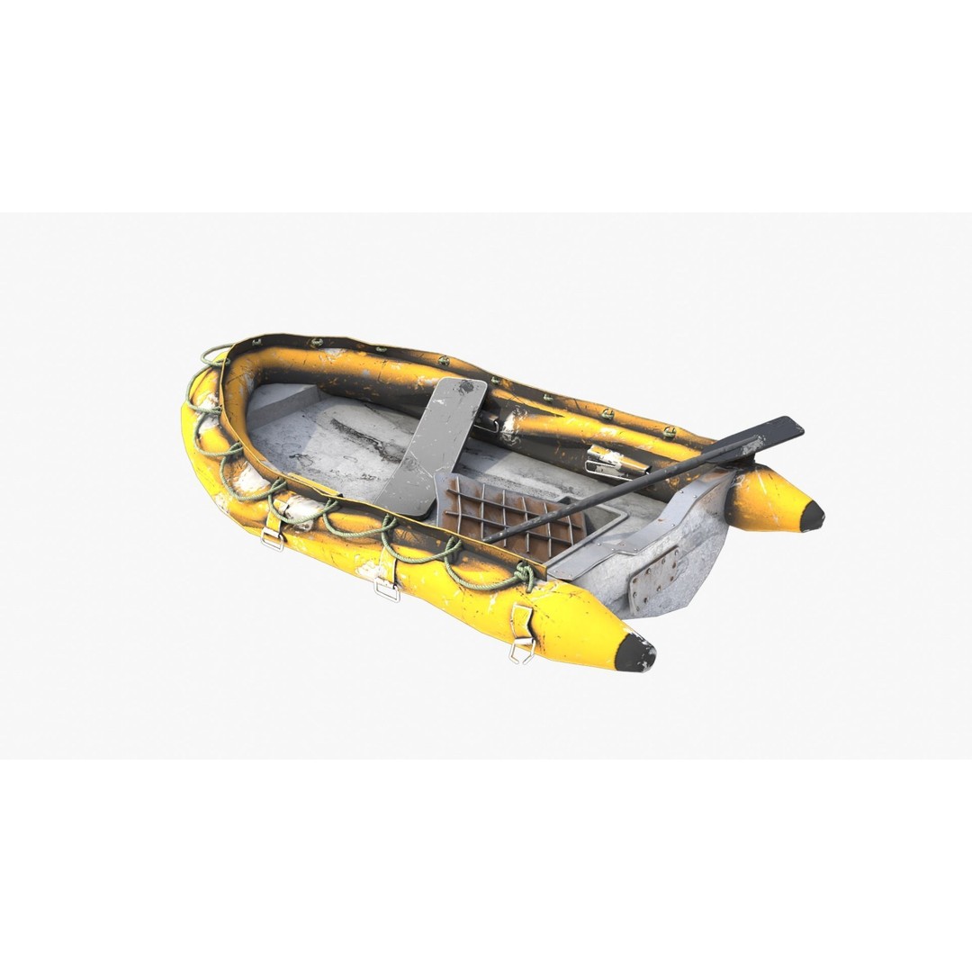Broken Inflatable Boat 3D Model – Low Poly PBR Game Asset, FBX - View 3