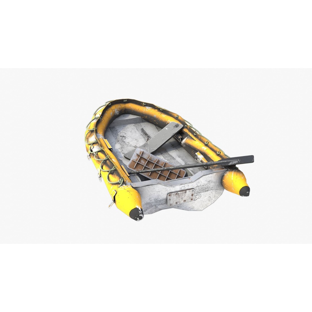 Broken Inflatable Boat 3D Model – Low Poly PBR Game Asset, FBX - View 4