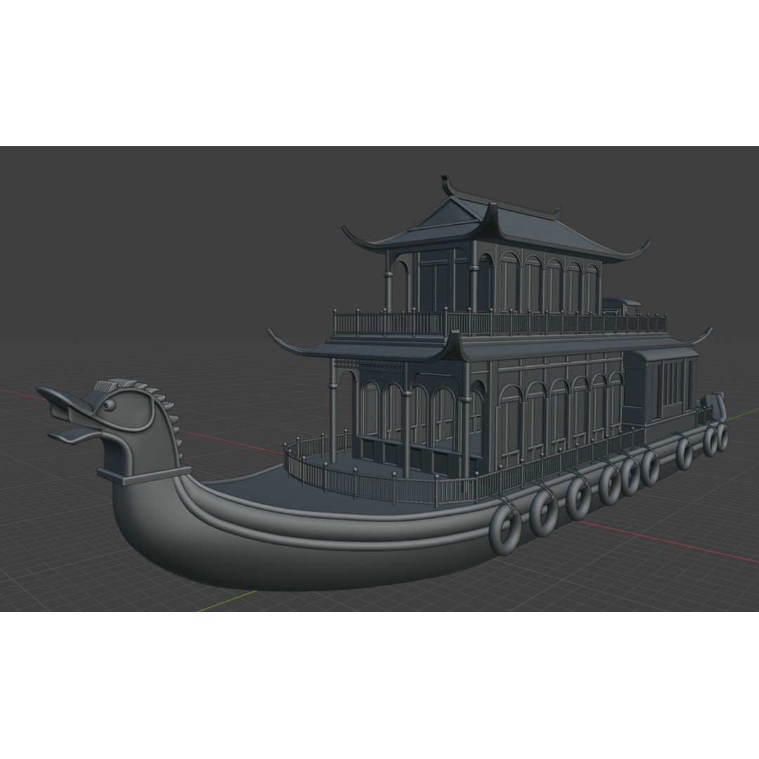Dragon Pavilion 3D Model – Low Poly Houseboat with PBR Textures - View 10