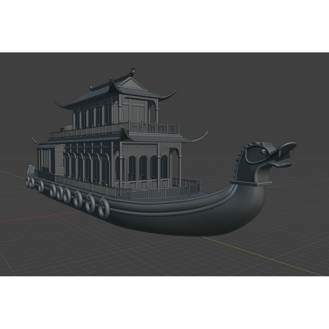 Dragon Pavilion 3D Model – Low Poly Houseboat with PBR Textures - View 11