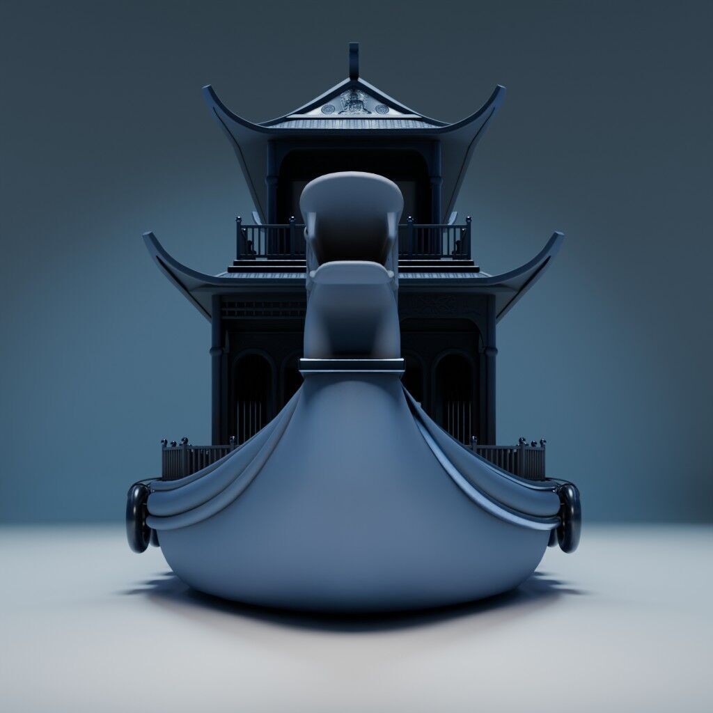 Dragon Pavilion 3D Model – Low Poly Houseboat with PBR Textures - View 4