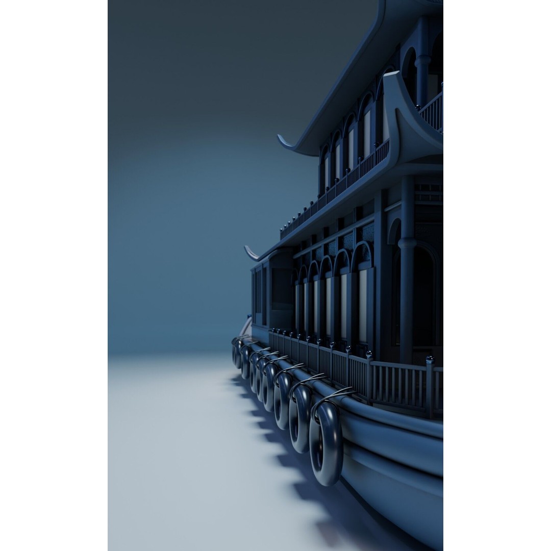 Dragon Pavilion 3D Model – Low Poly Houseboat with PBR Textures - View 5
