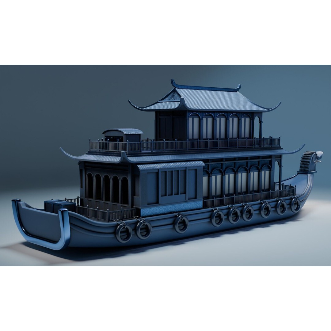 Dragon Pavilion 3D Model – Low Poly Houseboat with PBR Textures - View 7