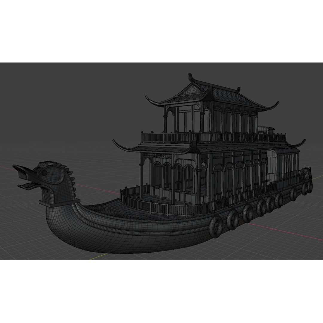 Dragon Pavilion 3D Model – Low Poly Houseboat with PBR Textures - View 9
