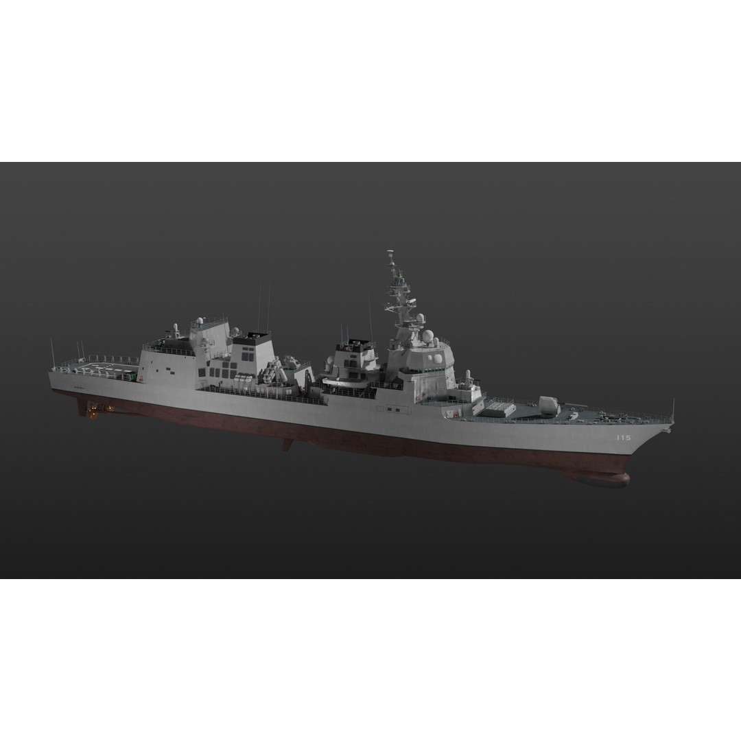 JMSDF Akizuki Class Destroyer 3D Model – PBR Military Watercraft, Blender, FBX - View 4