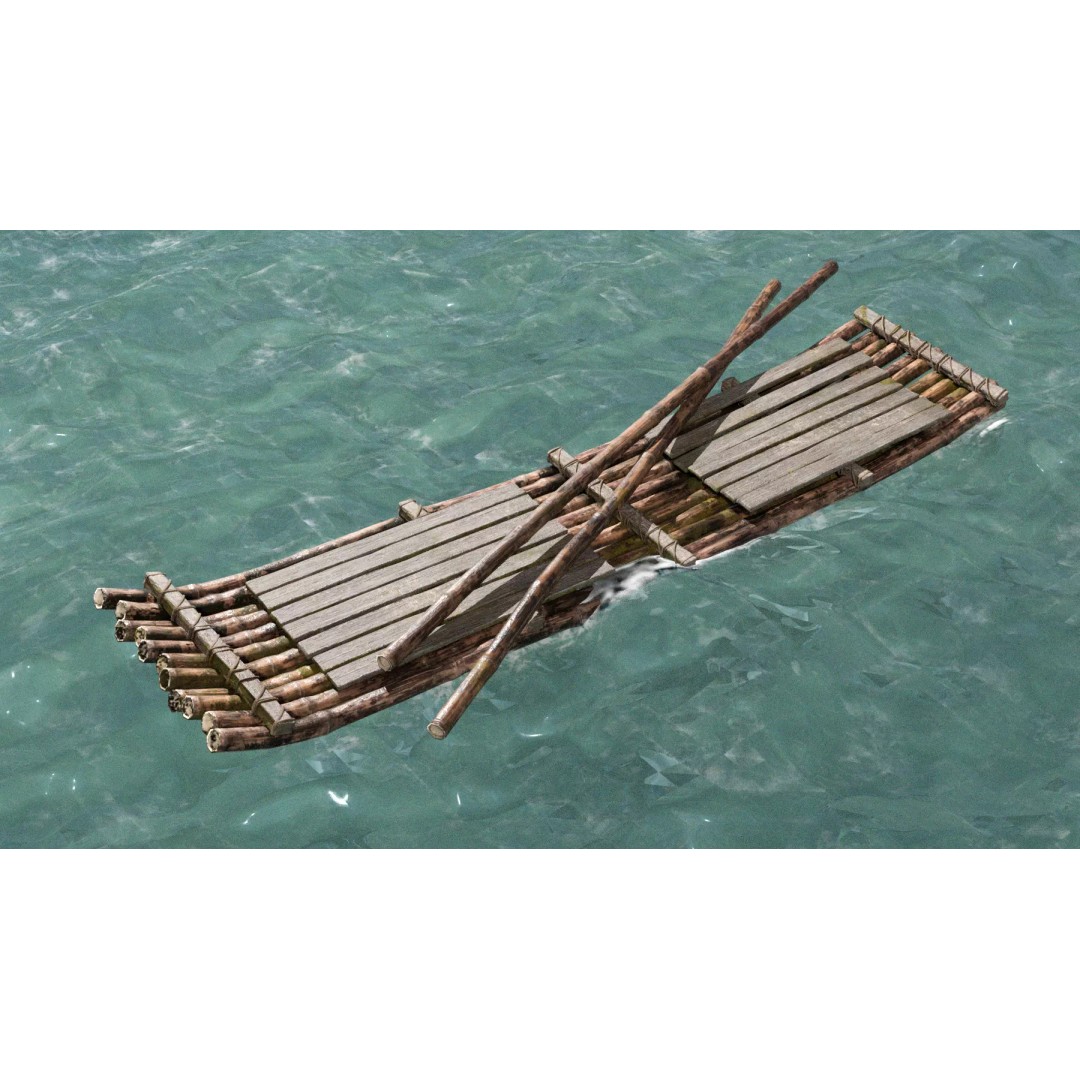 Raft 3D Model – Low Poly Game Ready Watercraft, FBX - View 2