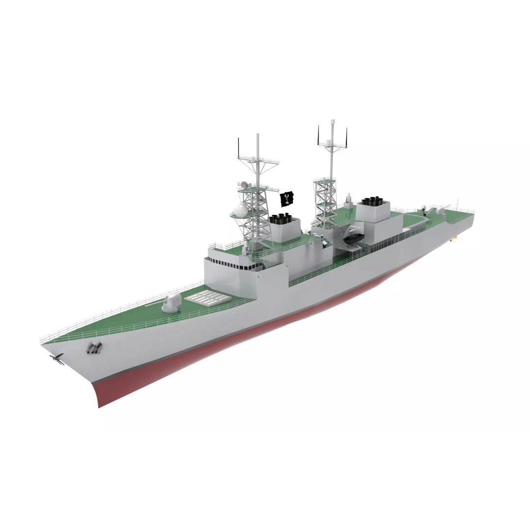 Spruance Class Destroyer 3D Model – Low Poly Military Watercraft, FBX - View 2