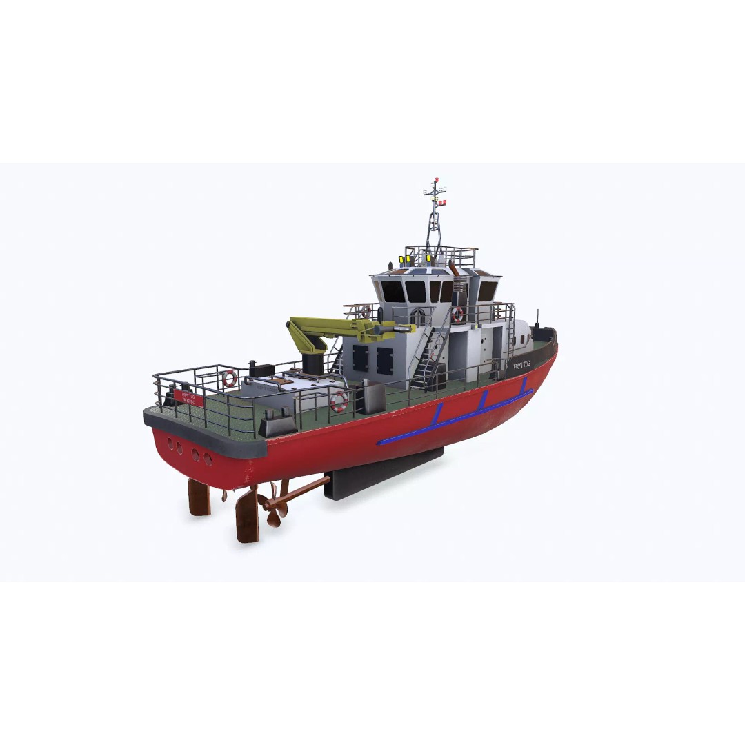 Fast Responsive Tugboat 3D Model – Low Poly PBR Game Asset, FBX - View 11