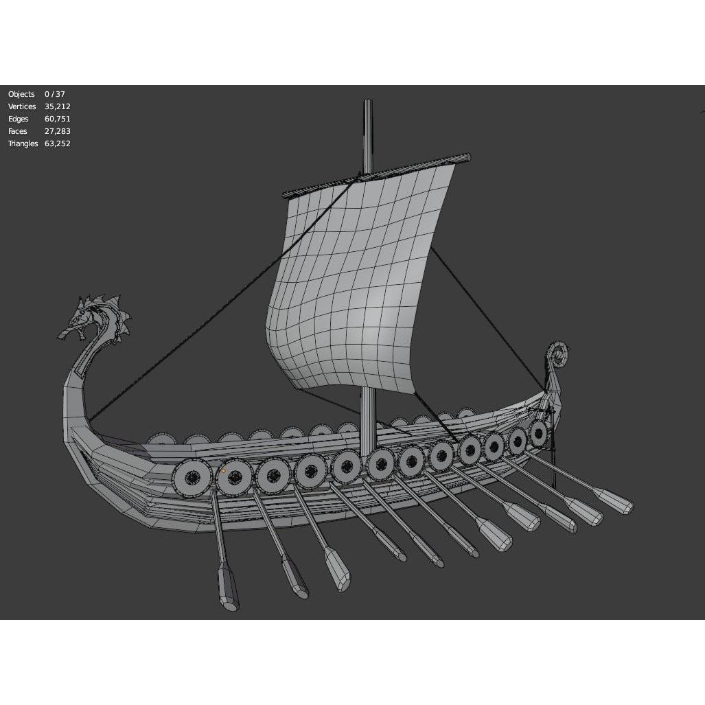 Viking Ship 3D Model – Low Poly Historic Watercraft, FBX, OBJ