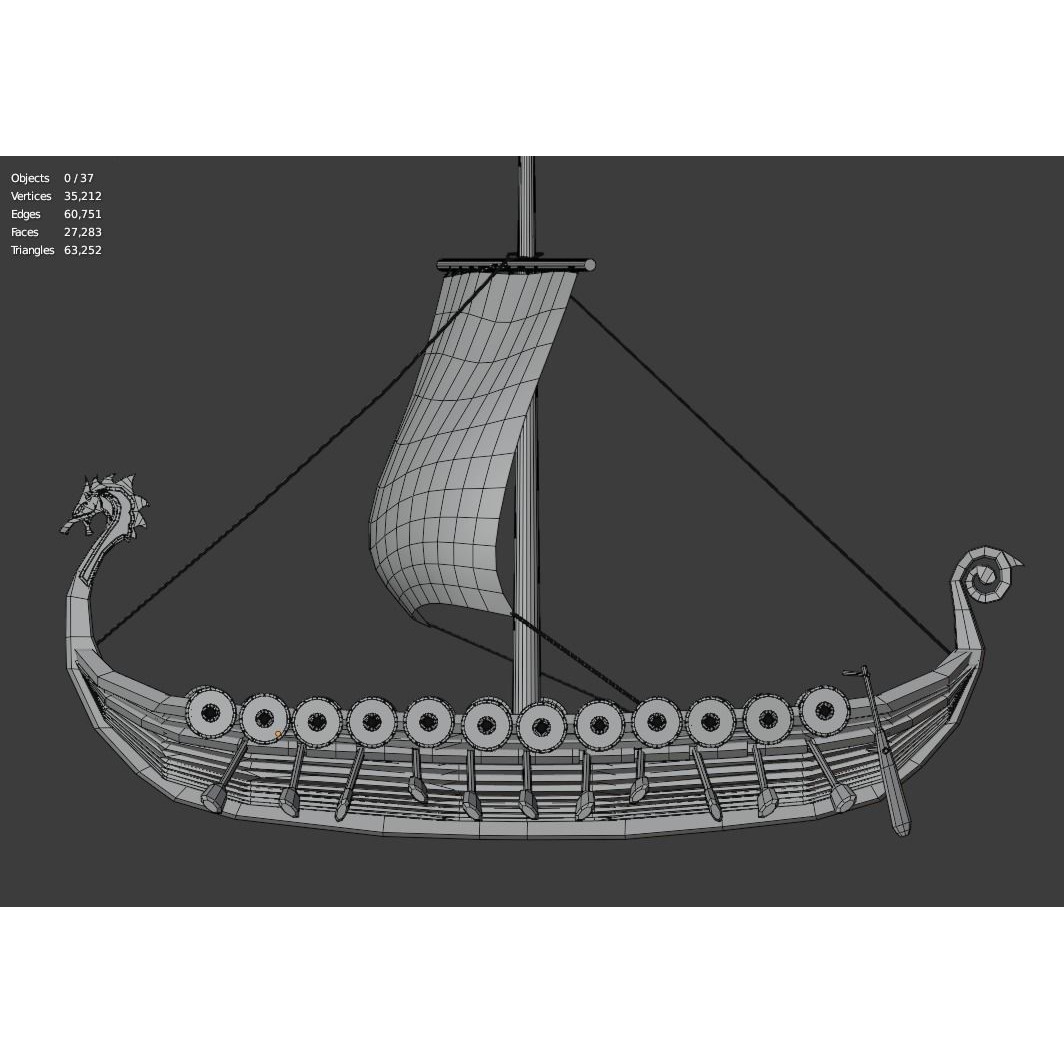 Viking Ship 3D Model – Low Poly Historic Watercraft, FBX, OBJ - View 13
