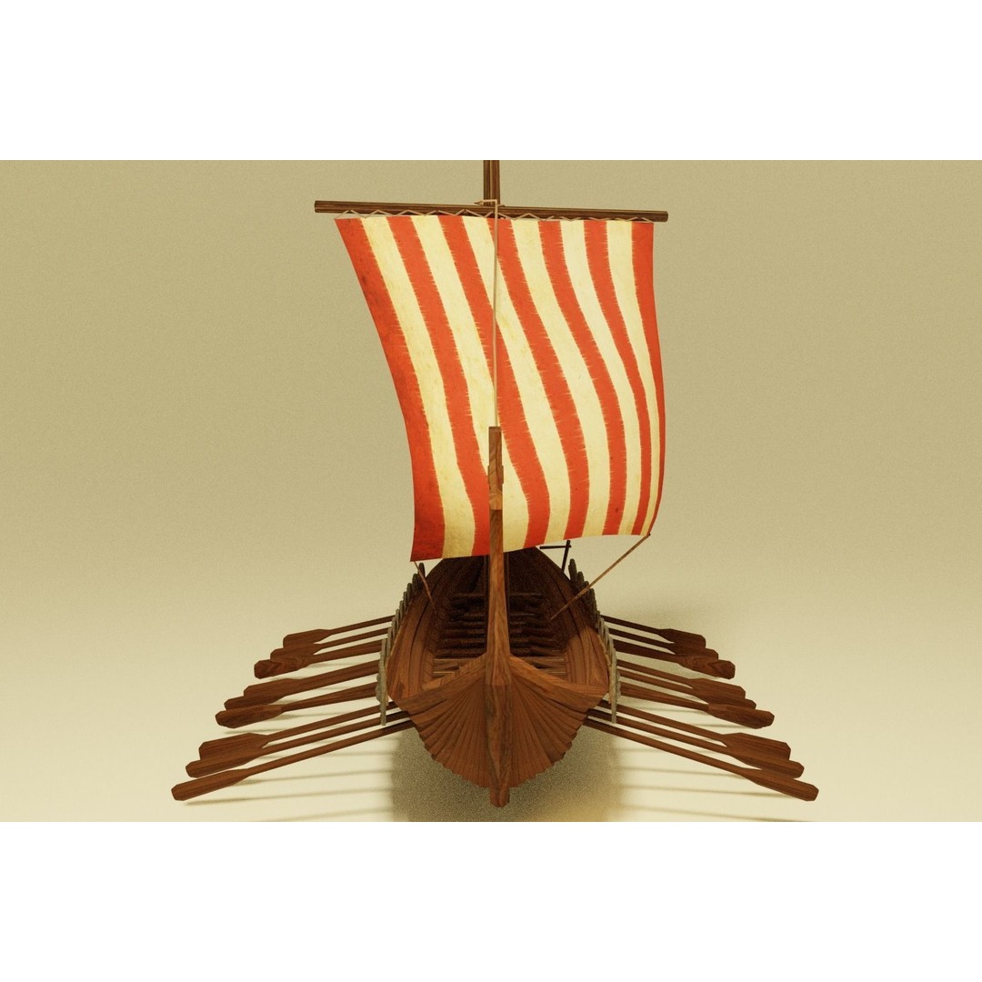 Viking Ship 3D Model – Low Poly Historic Watercraft, FBX, OBJ - View 3