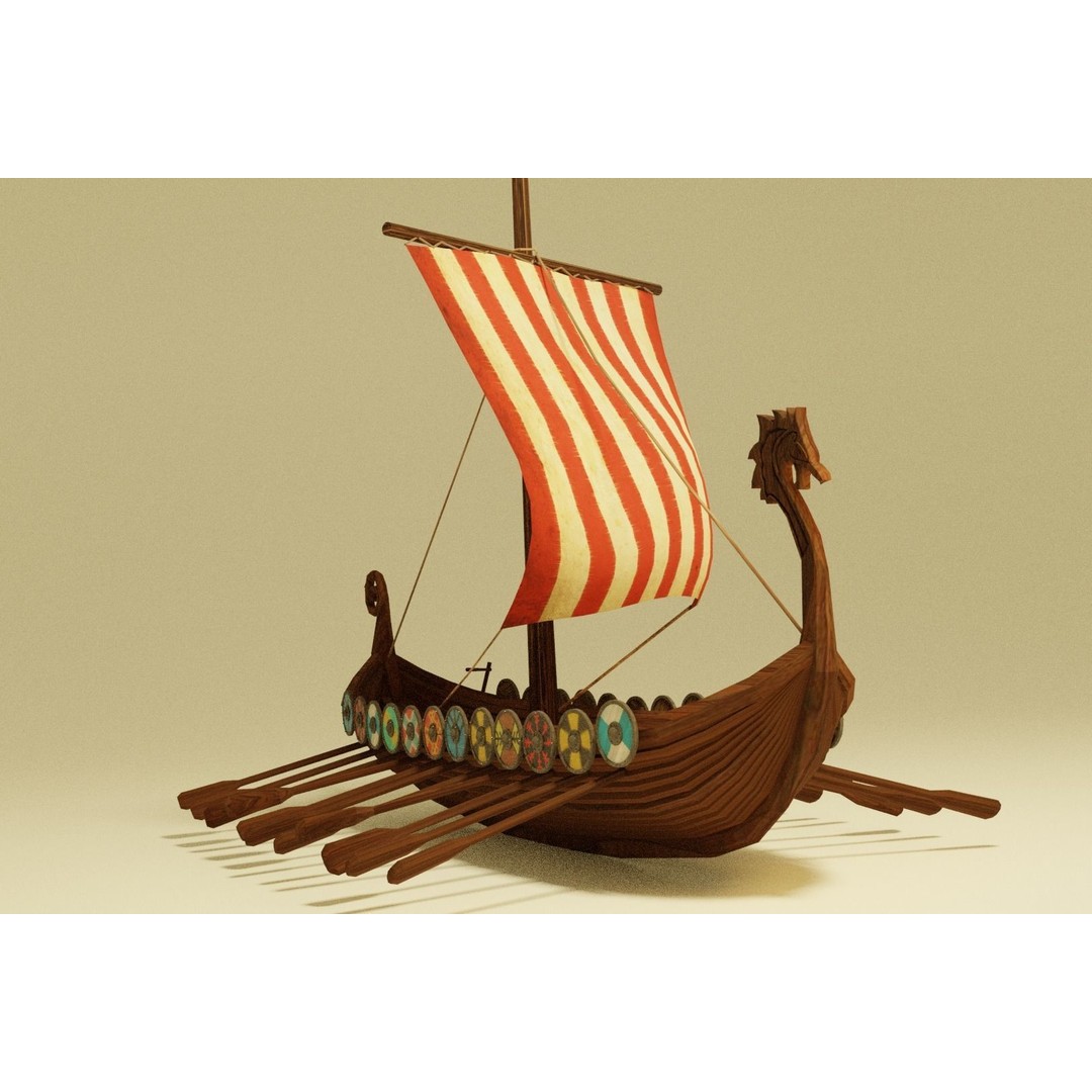 Viking Ship 3D Model – Low Poly Historic Watercraft, FBX, OBJ - View 5