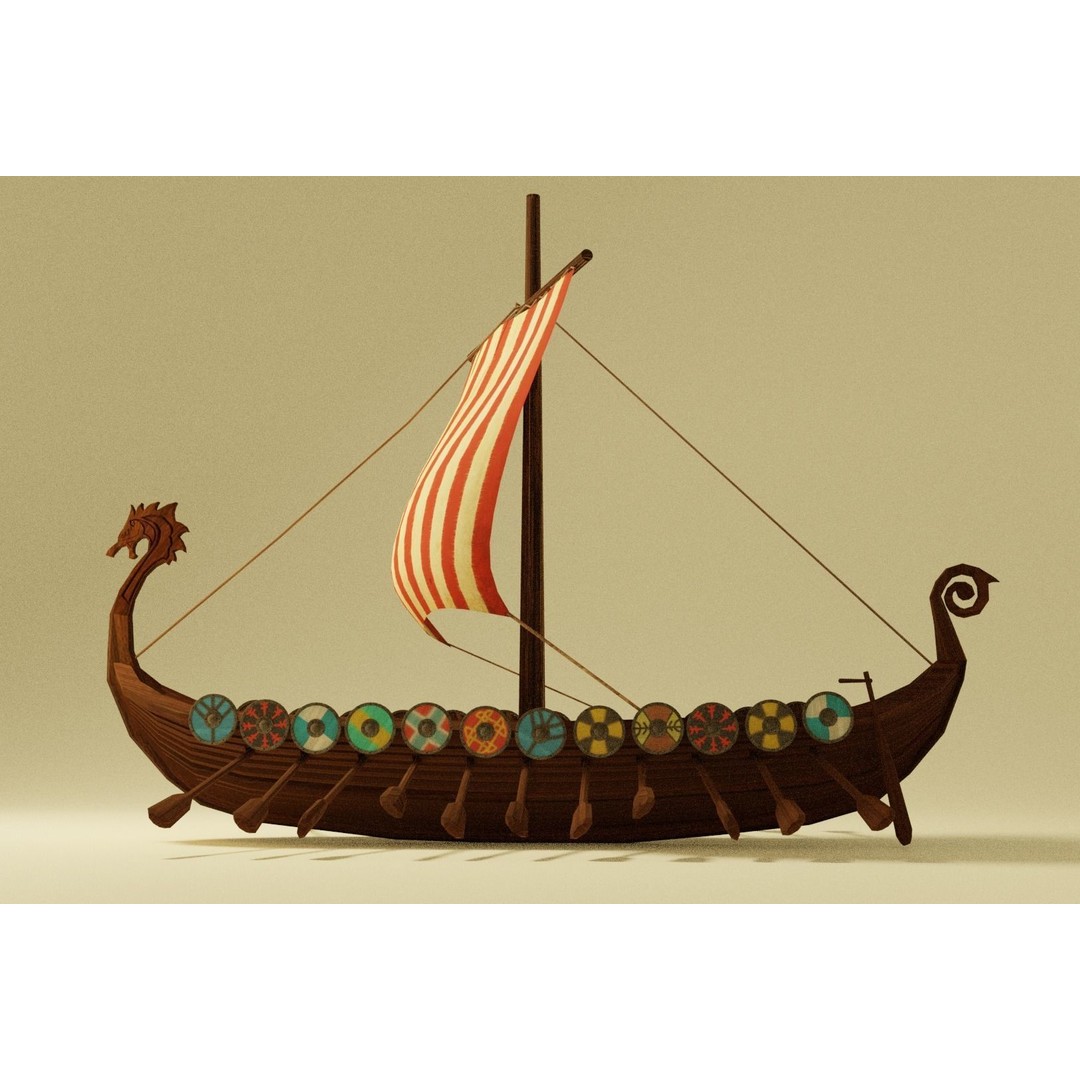 Viking Ship 3D Model – Low Poly Historic Watercraft, FBX, OBJ - View 7
