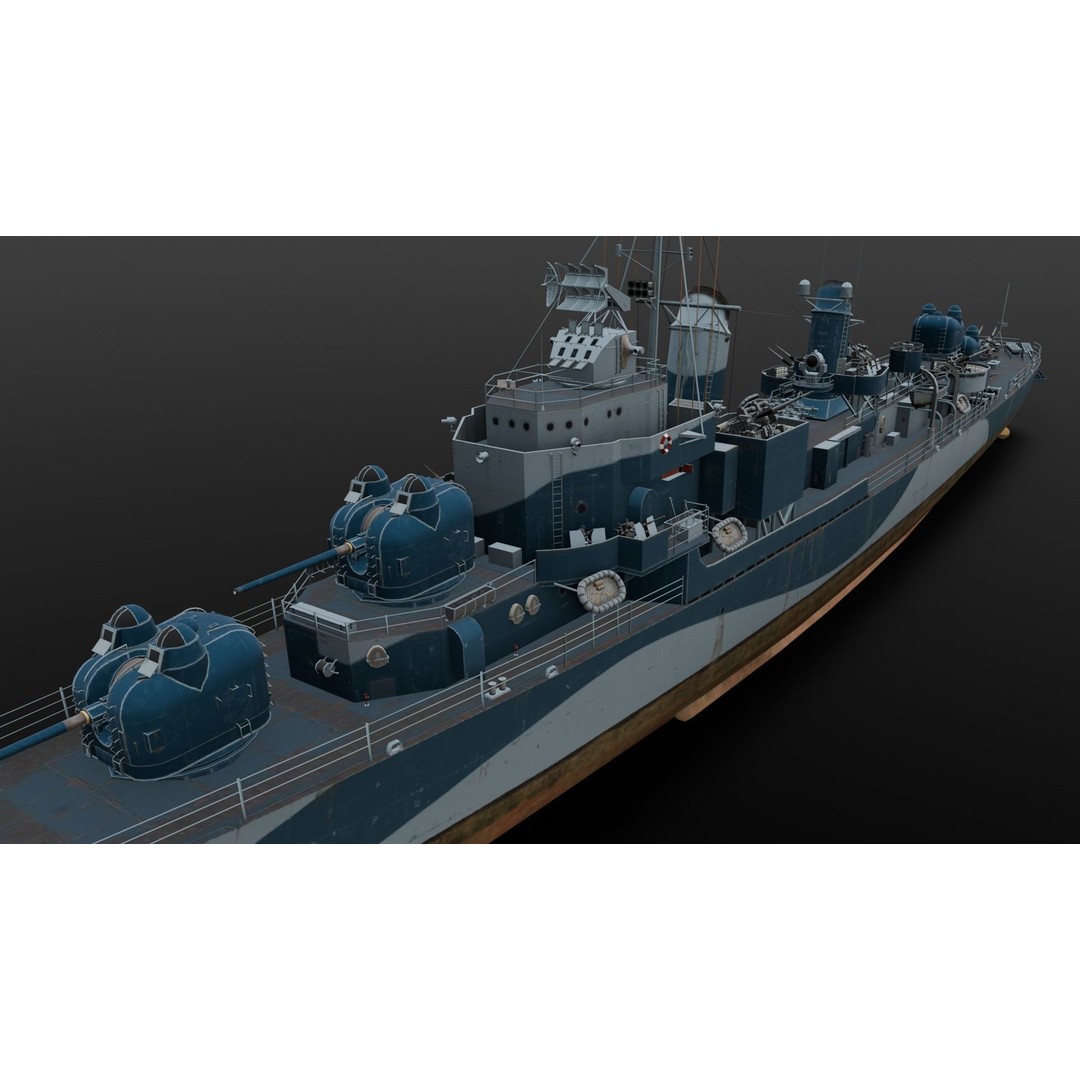 Destroyer Ship 3D Model – Low Poly Game Asset, FBX, PBR Textures