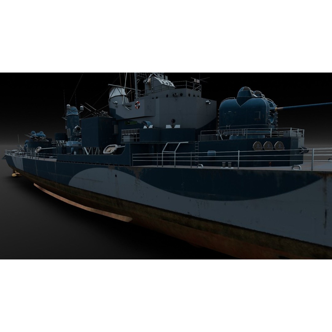 Destroyer Ship 3D Model – Low Poly Game Asset, FBX, PBR Textures - View 10