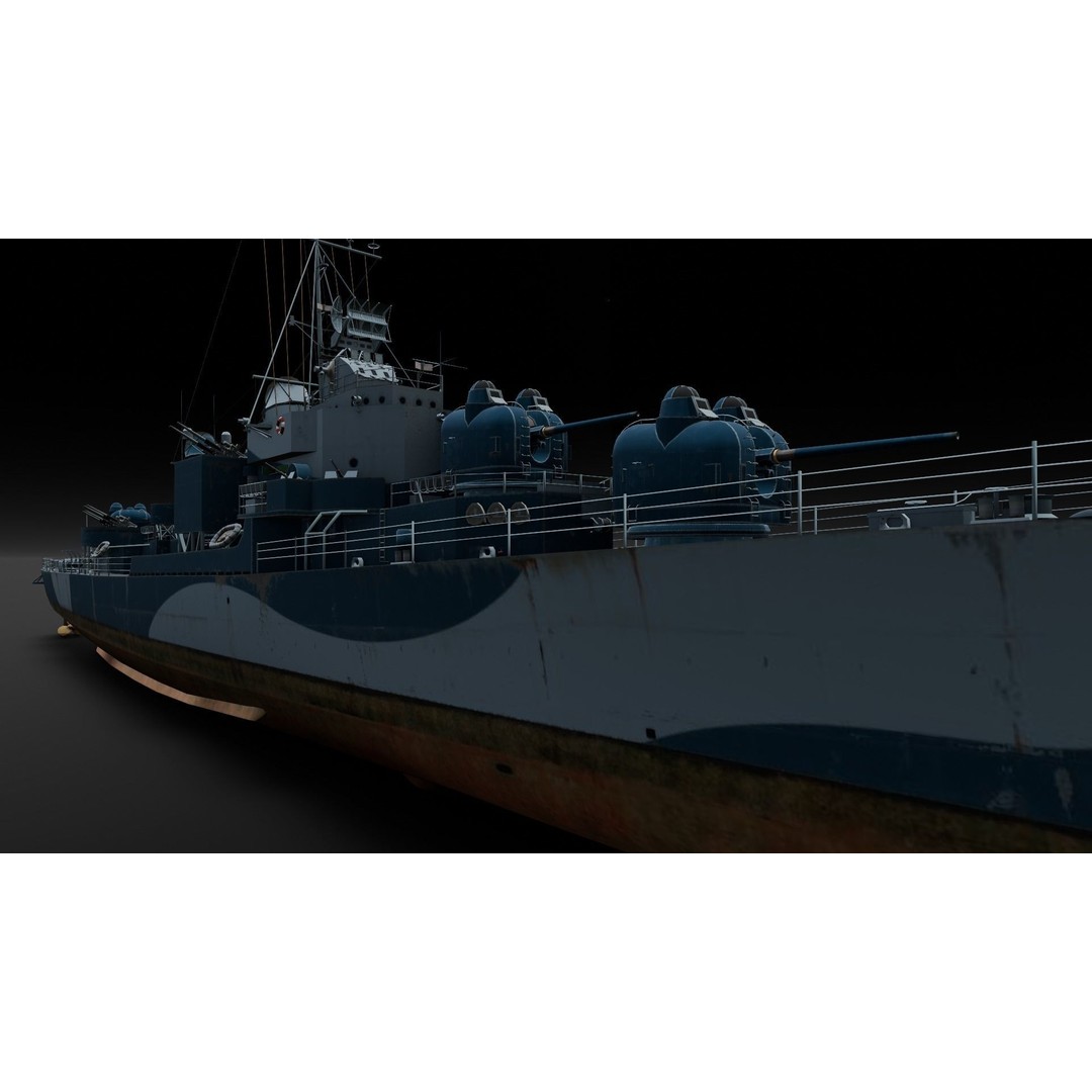 Destroyer Ship 3D Model – Low Poly Game Asset, FBX, PBR Textures - View 11