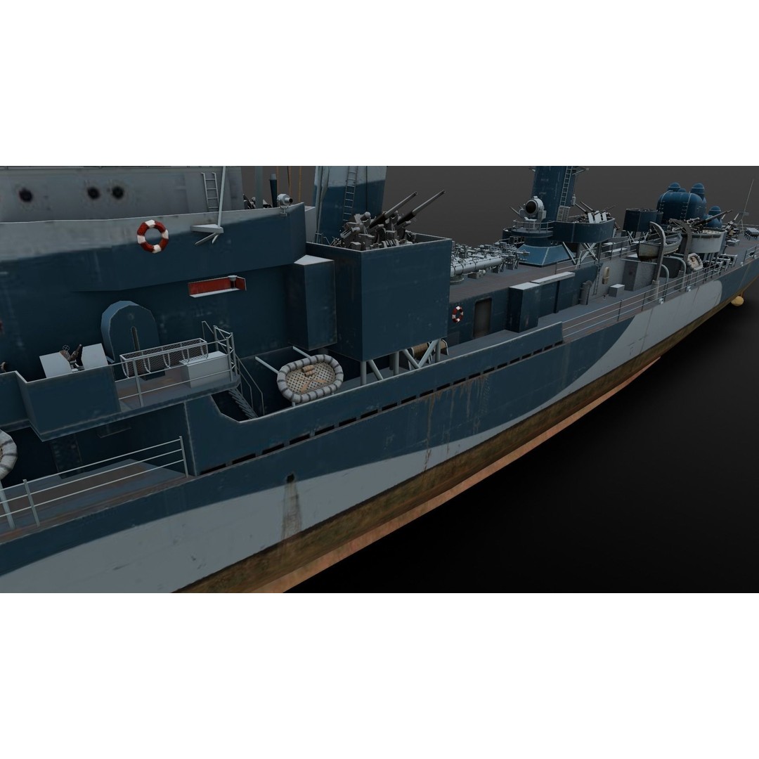 Destroyer Ship 3D Model – Low Poly Game Asset, FBX, PBR Textures - View 12