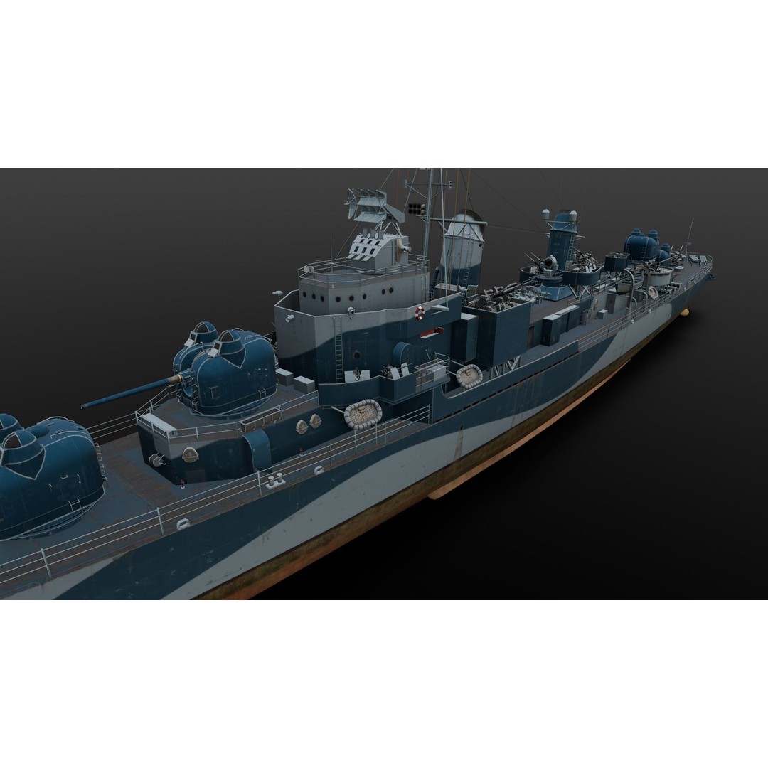 Destroyer Ship 3D Model – Low Poly Game Asset, FBX, PBR Textures - View 13