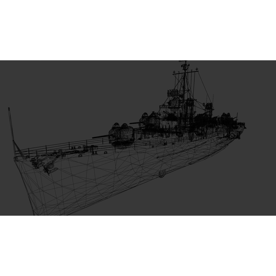 Destroyer Ship 3D Model – Low Poly Game Asset, FBX, PBR Textures - View 14