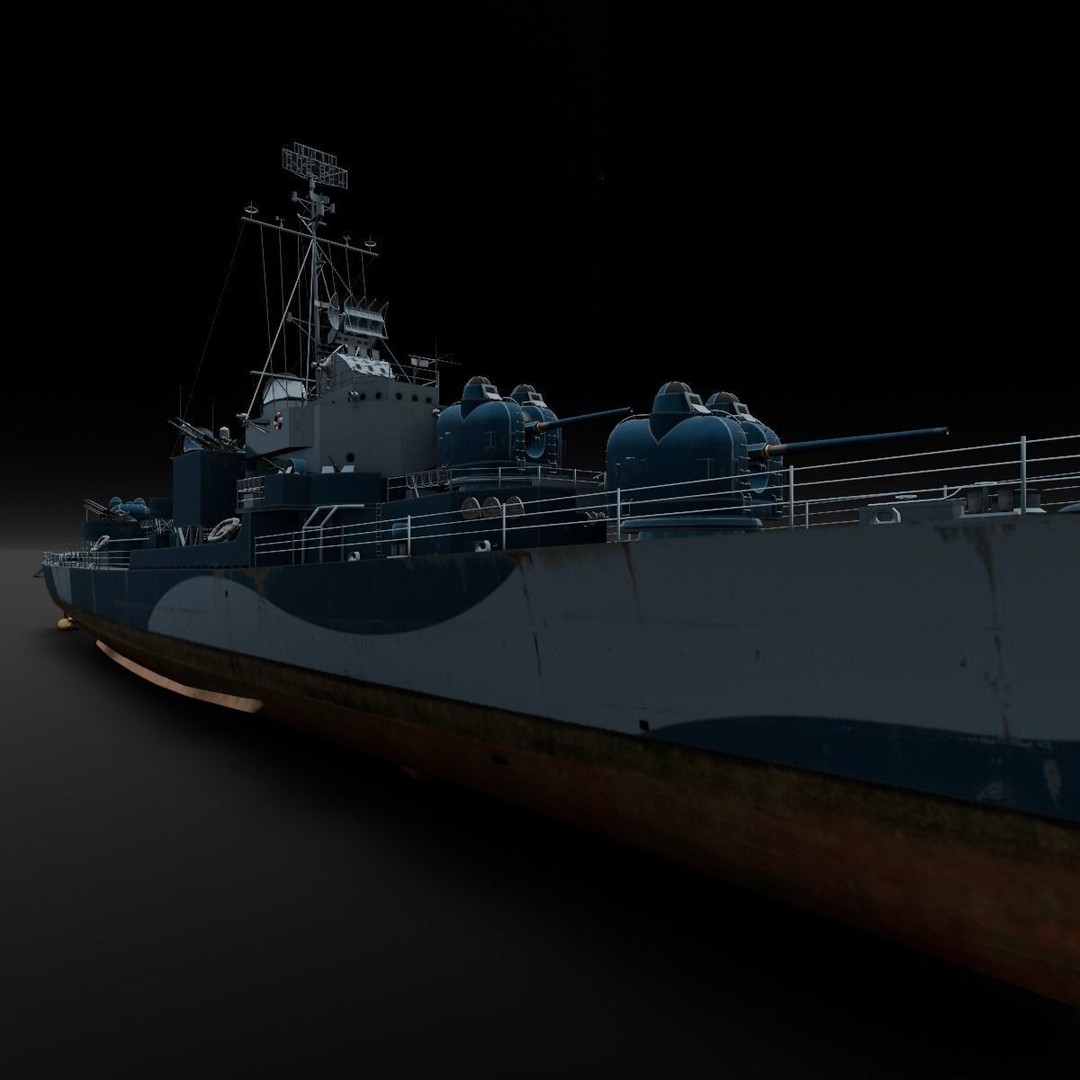 Destroyer Ship 3D Model – Low Poly Game Asset, FBX, PBR Textures - View 15