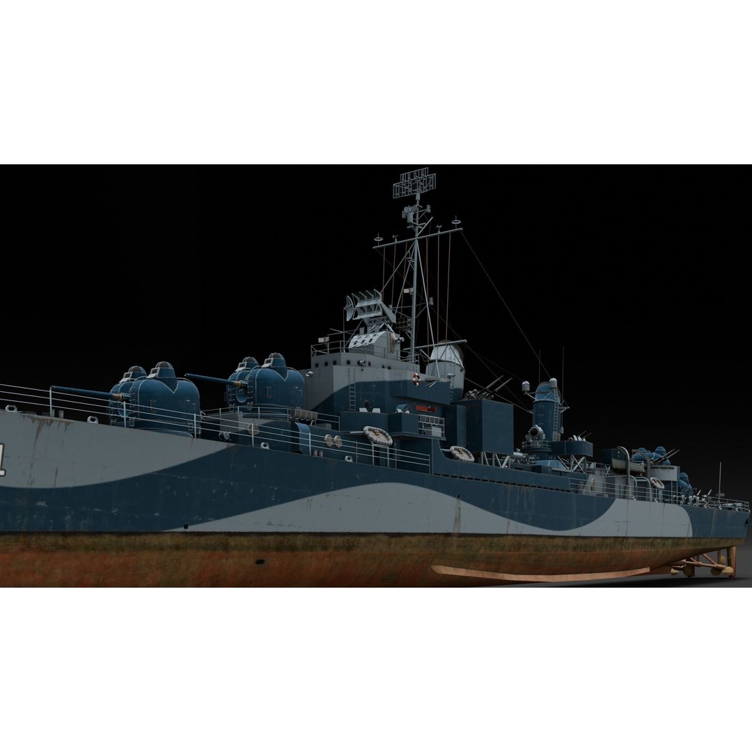 Destroyer Ship 3D Model – Low Poly Game Asset, FBX, PBR Textures - View 16