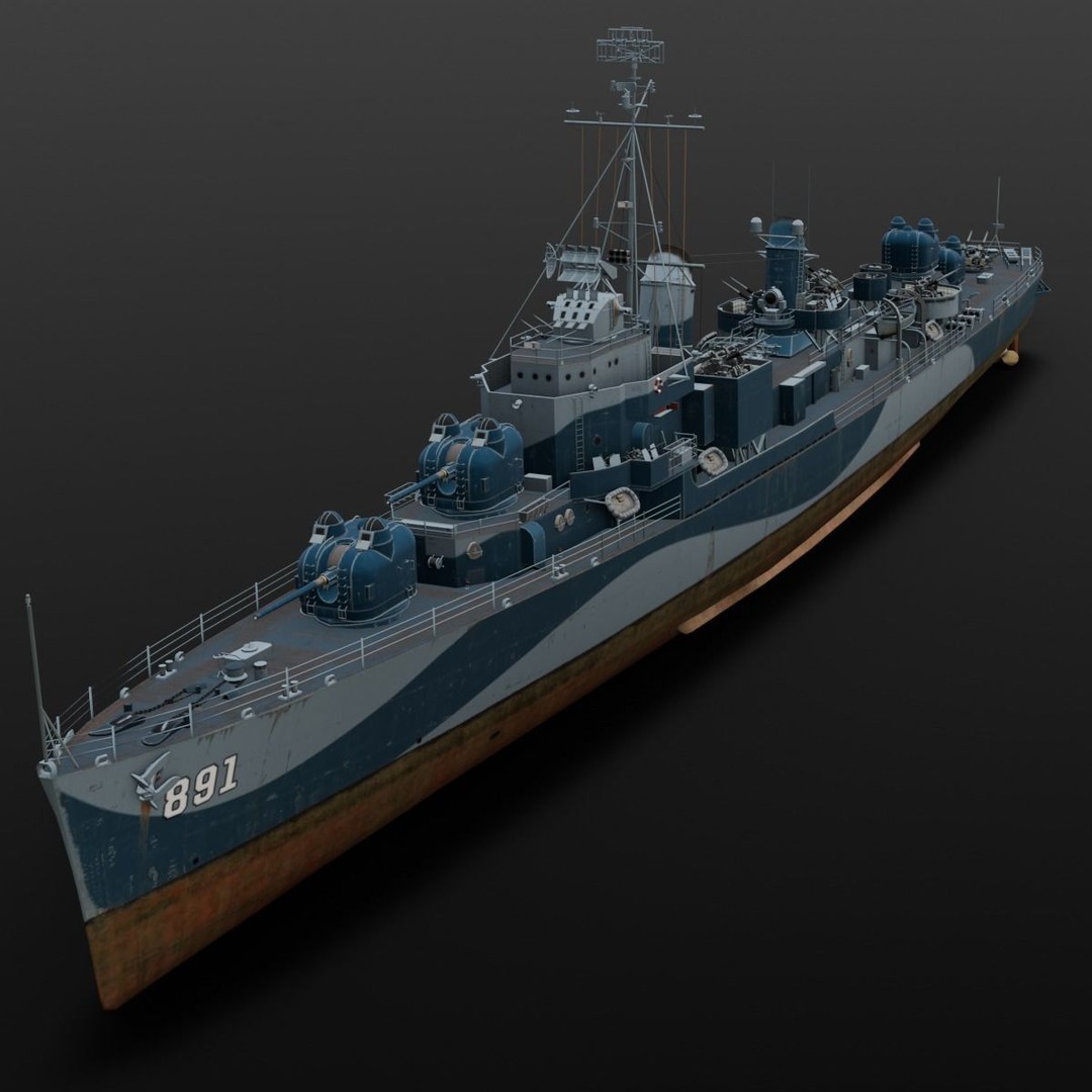 Destroyer Ship 3D Model – Low Poly Game Asset, FBX, PBR Textures - View 17