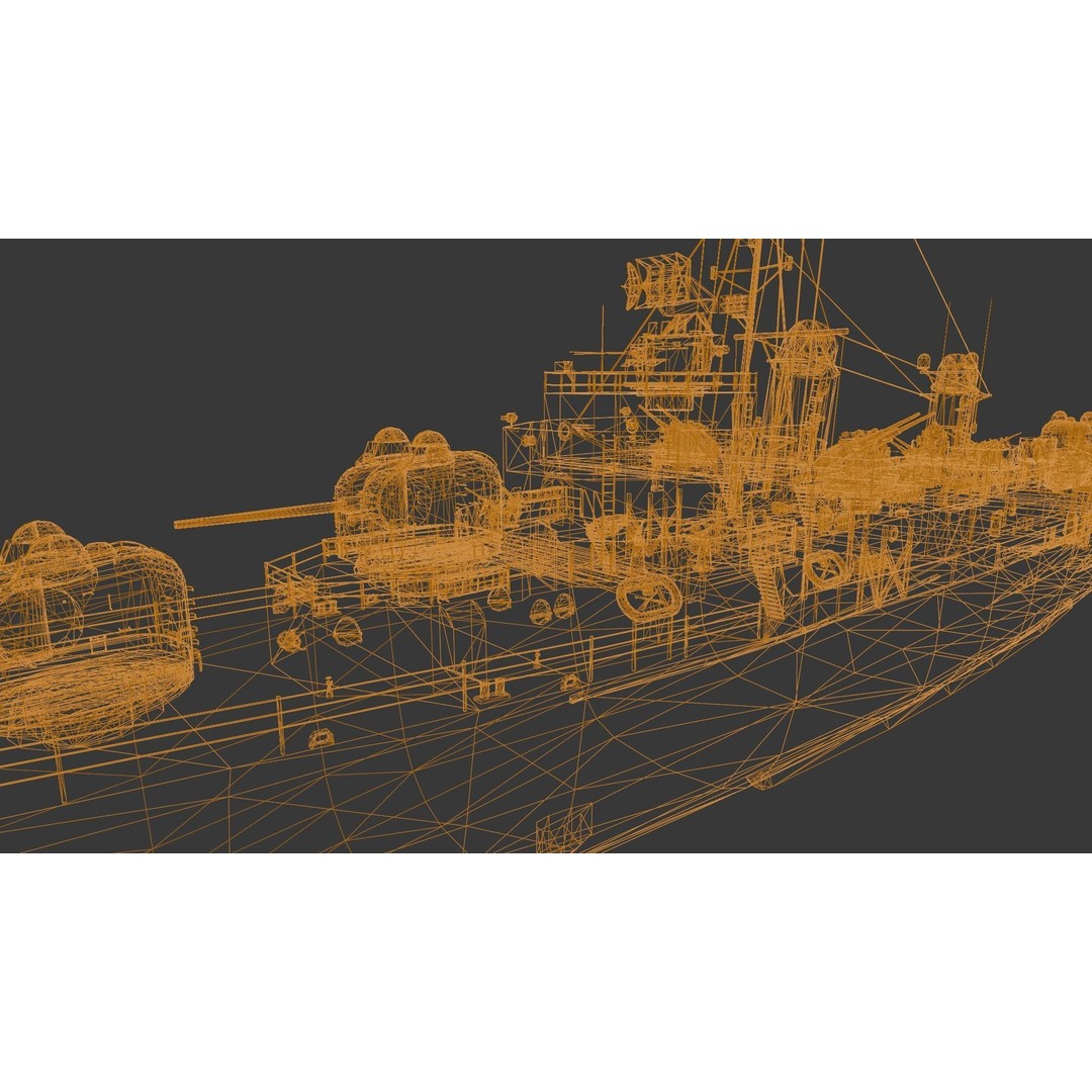 Destroyer Ship 3D Model – Low Poly Game Asset, FBX, PBR Textures - View 18