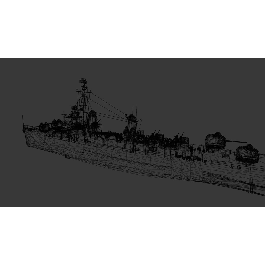 Destroyer Ship 3D Model – Low Poly Game Asset, FBX, PBR Textures - View 19