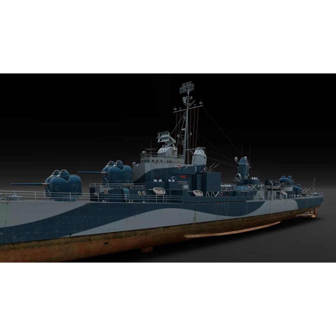 Destroyer Ship 3D Model – Low Poly Game Asset, FBX, PBR Textures - View 2