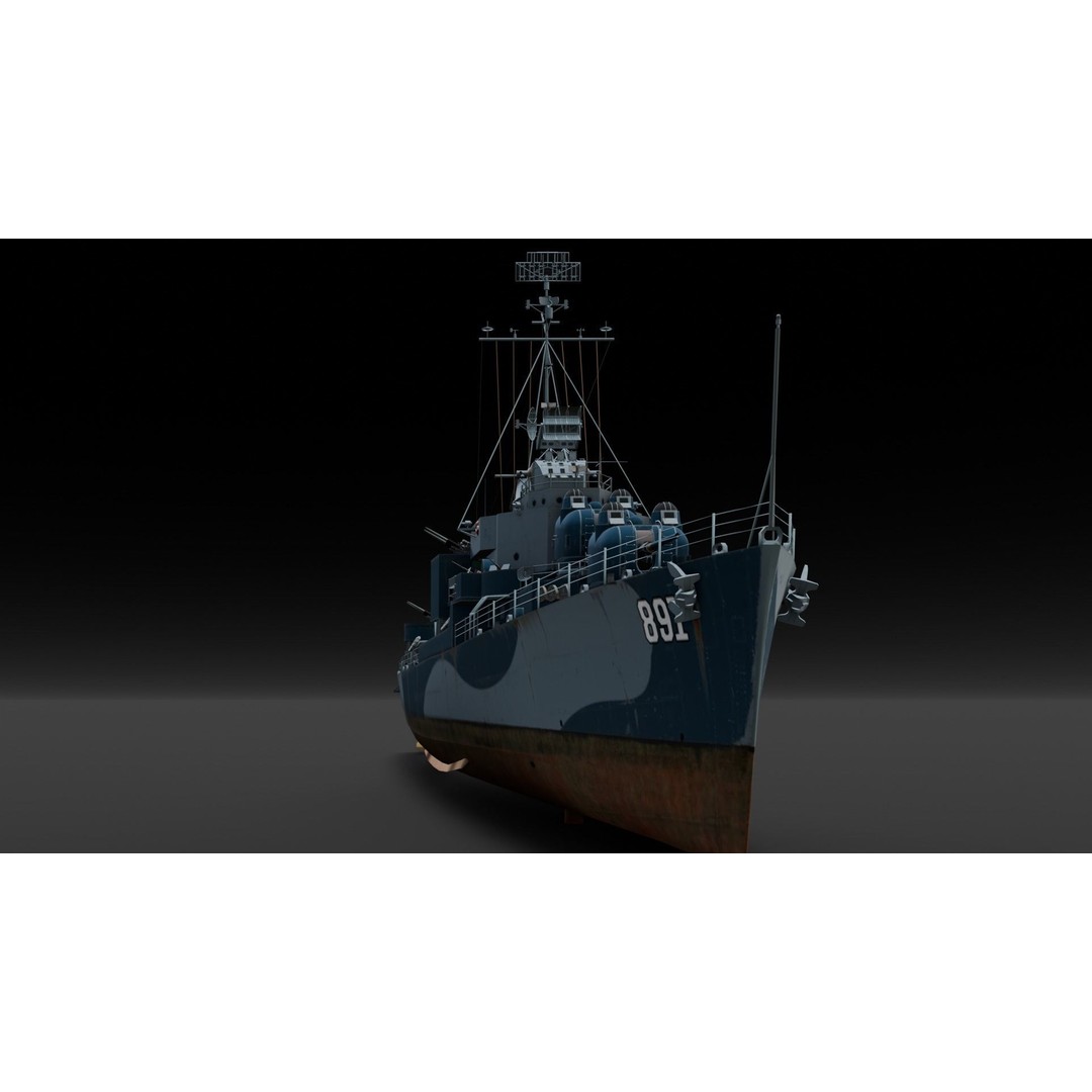 Destroyer Ship 3D Model – Low Poly Game Asset, FBX, PBR Textures - View 20