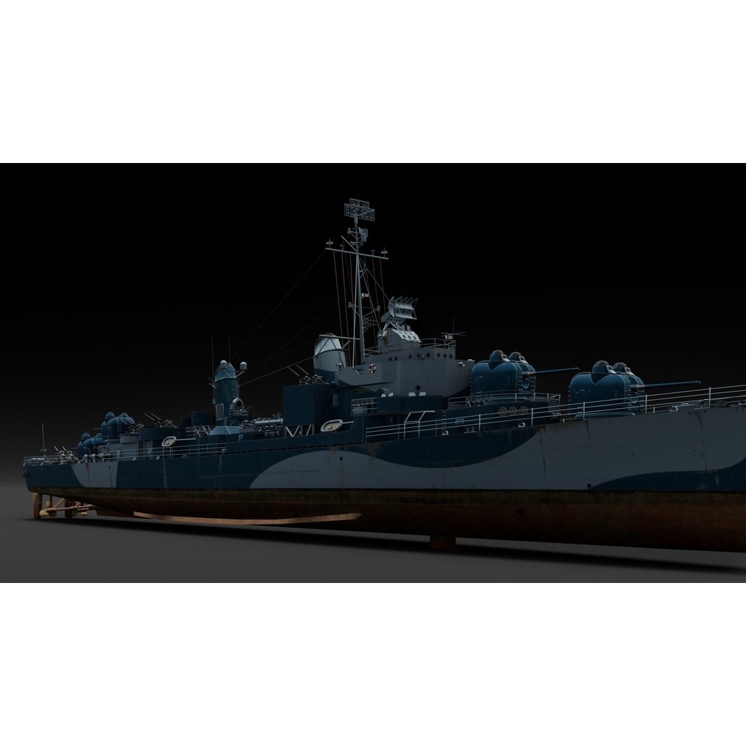 Destroyer Ship 3D Model – Low Poly Game Asset, FBX, PBR Textures - View 21